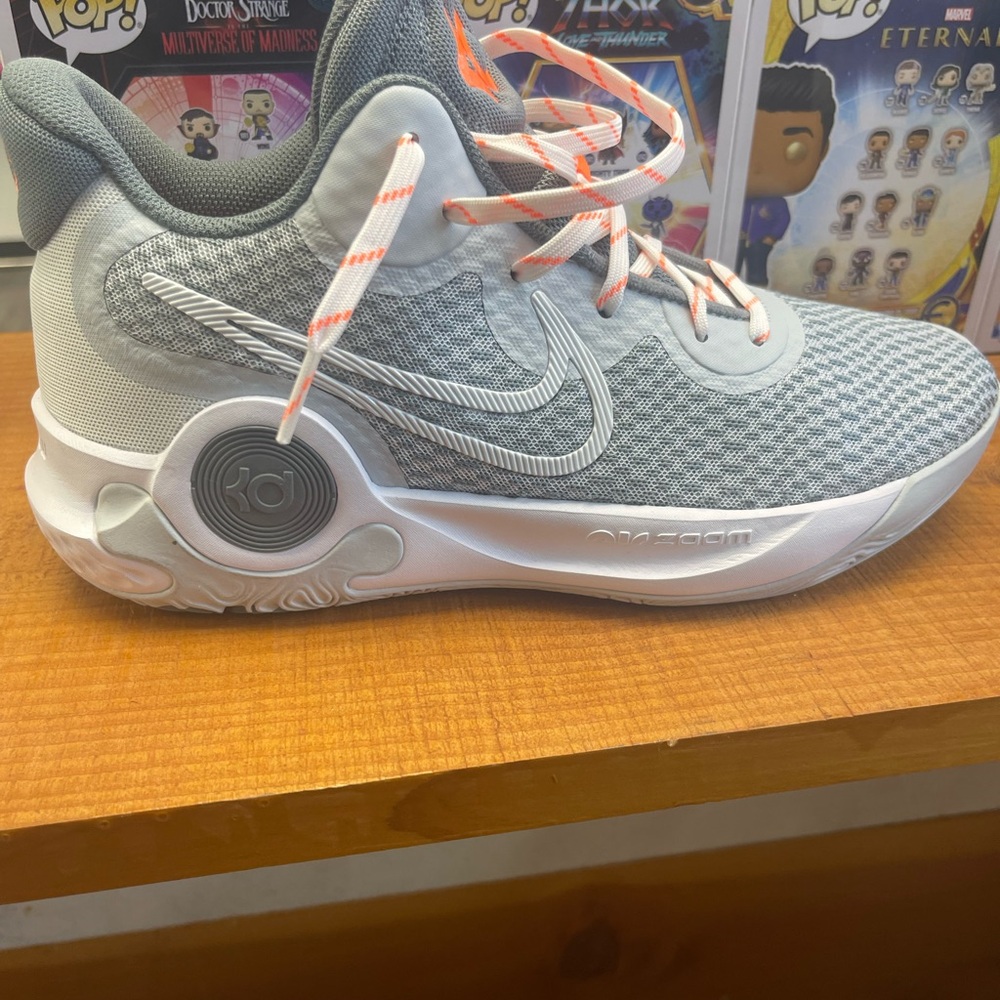 Nike KD Gray and White Sneakers with Orange Laces